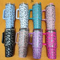40 OZ Silver/Leopard Tumbler w/ Handle