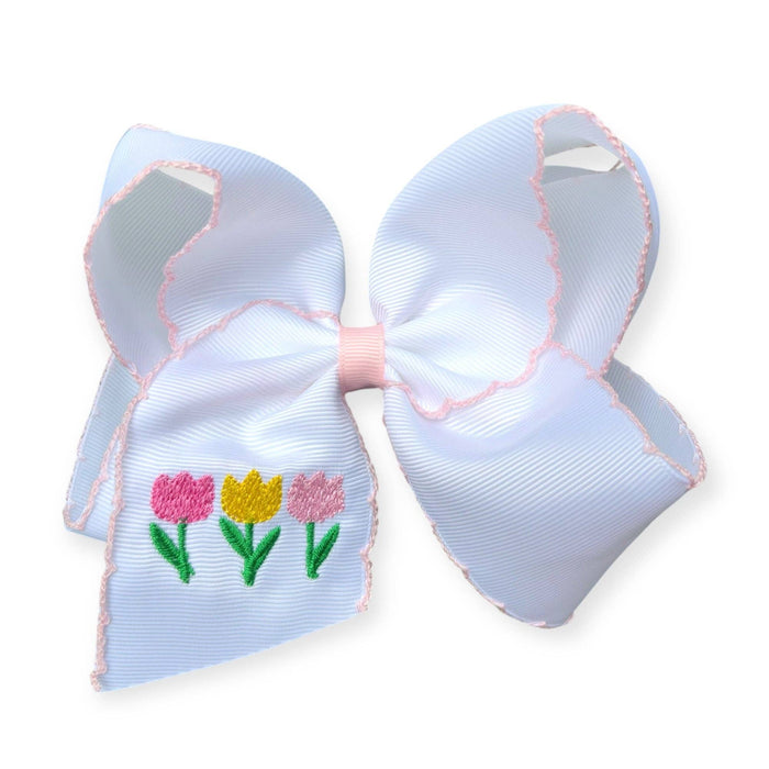 5" Easter embroidered hair bows with moon stitch trim. 3PCS/$12.00