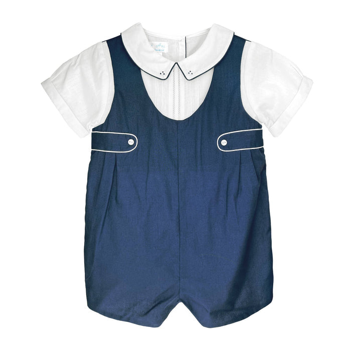 Baby boy Shortall with Pintucks and Side Tabs: Navy