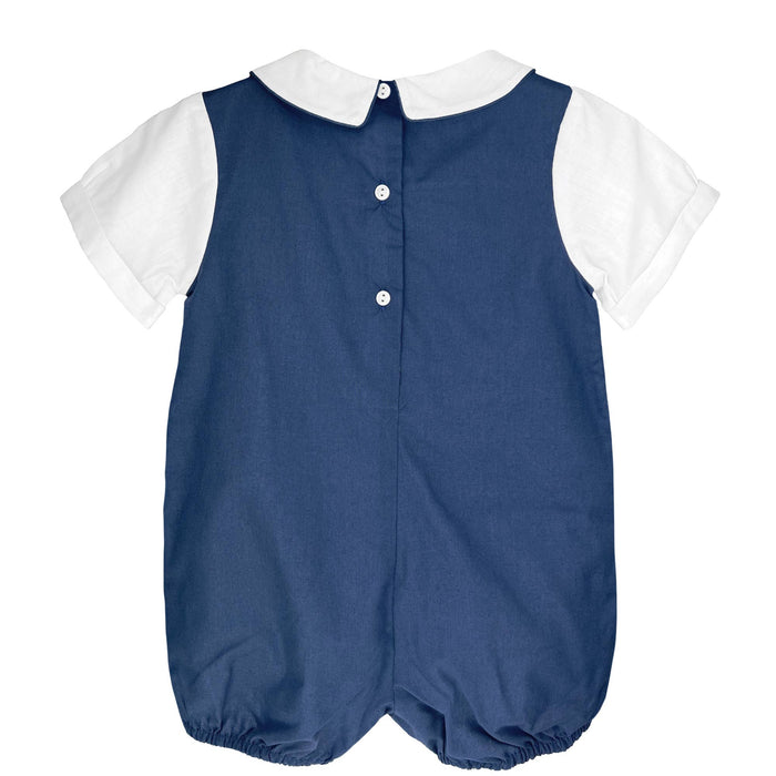 Baby boy Shortall with Pintucks and Side Tabs: Navy
