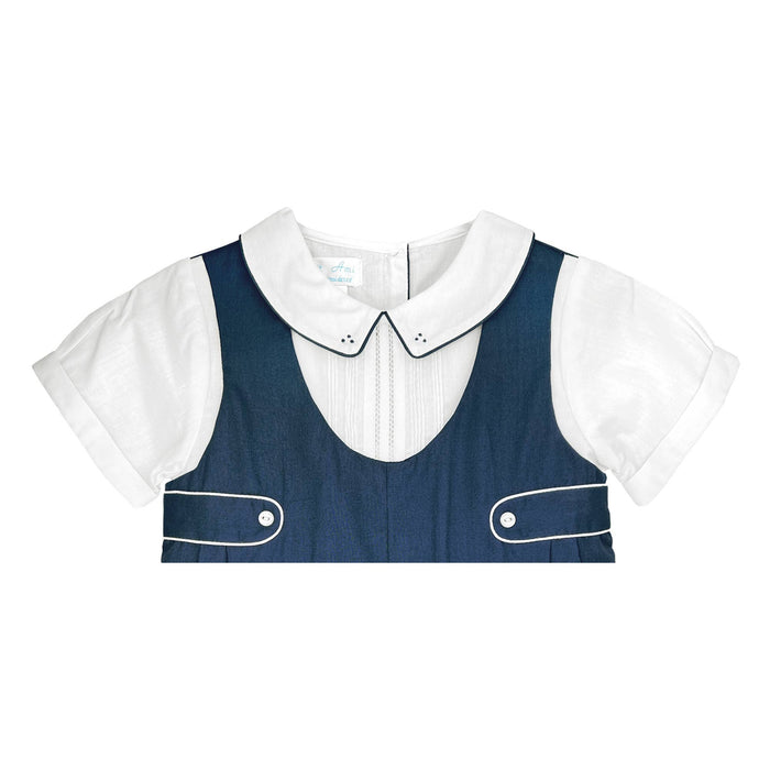Baby boy Shortall with Pintucks and Side Tabs: Navy