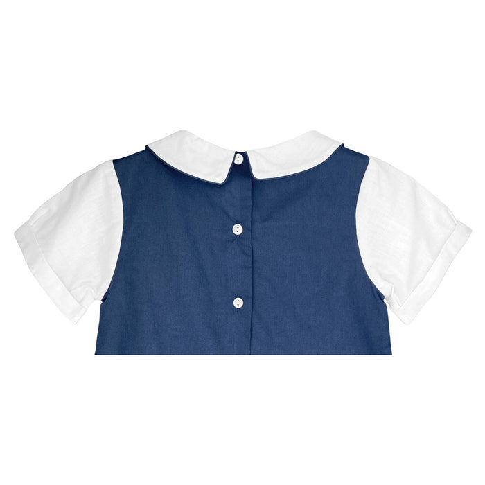 Baby boy Shortall with Pintucks and Side Tabs: Navy