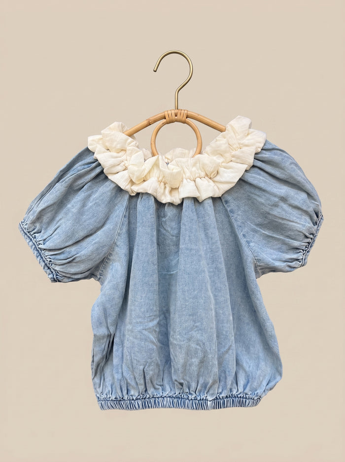 Baby Girl Ruffle Collar Denim Top