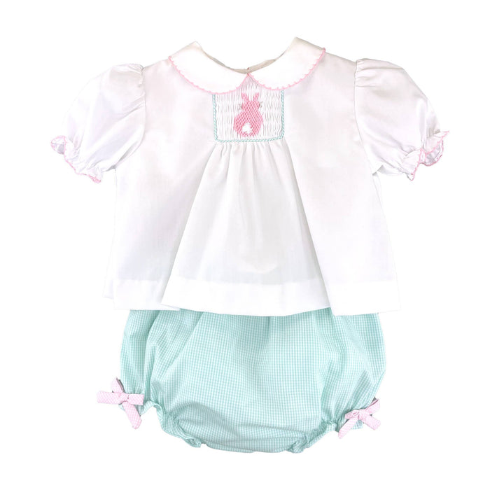 Baby girl Smocked Bunny Diaper Set with Ruffle Sleeve