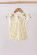Baby Girls Yellow cross embroidery ruffle bubble