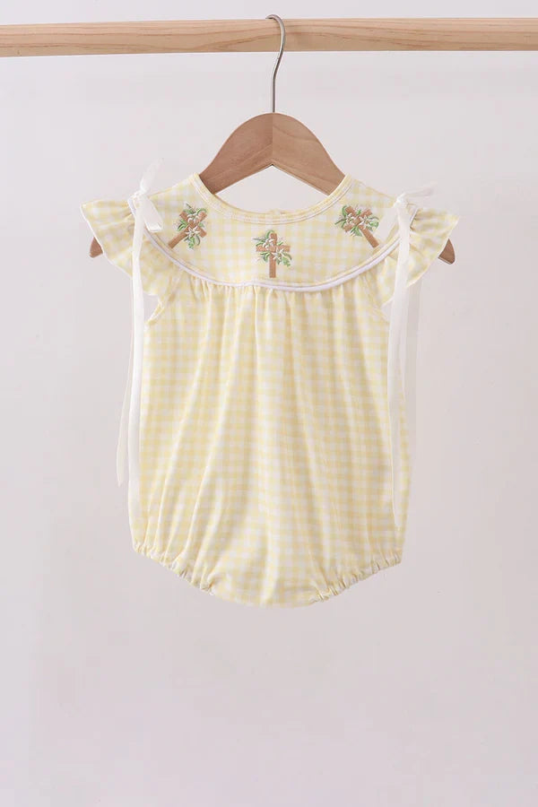 Baby Girls Yellow cross embroidery ruffle bubble