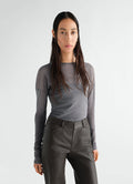 Long-sleeve grey mesh jersey ballerina-style top LEMAIRE worn by model front view