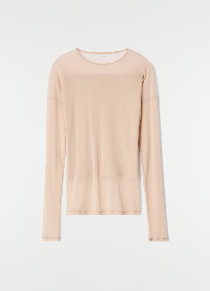 Long-sleeve beige mesh jersey ballerina-style top LEMAIRE flat lay on white background, primary product shot