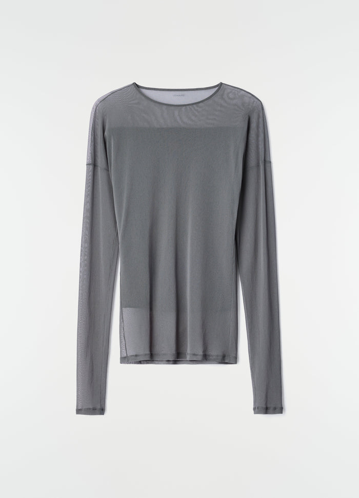 Long-sleeve grey mesh jersey ballerina-style top by LEMAIRE on plain white background, primary product shot