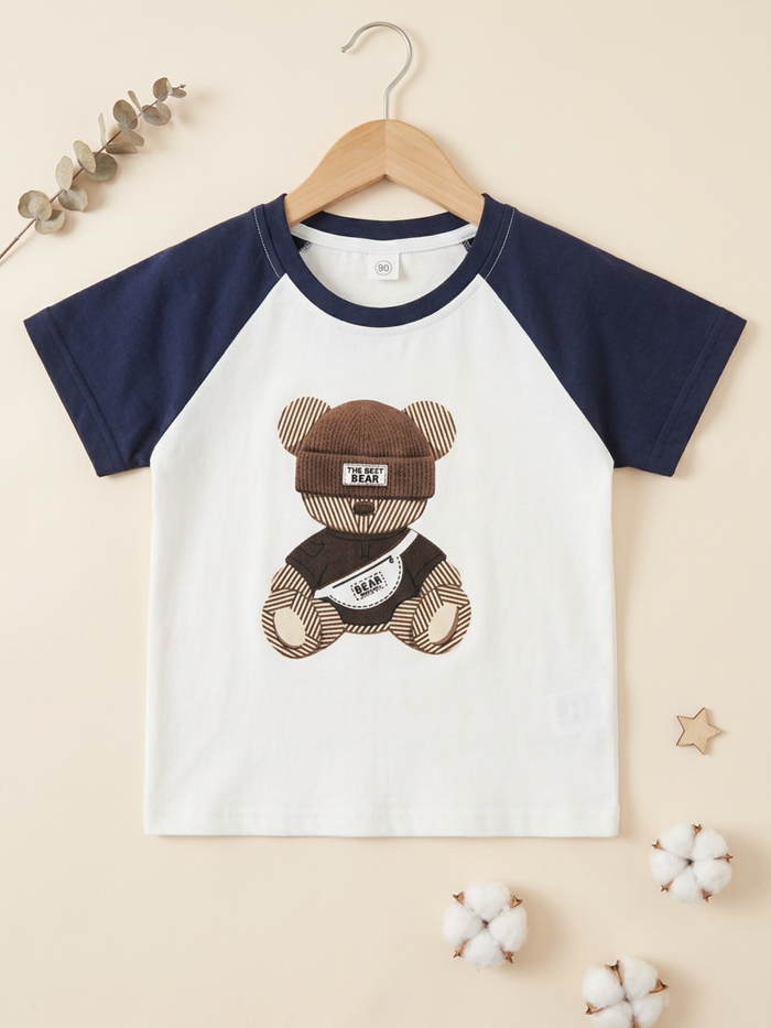 Bear Buddy Raglan Toddler T-Shirt – White & Navy Blue