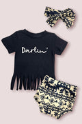 Beige/Black Bummie and Bow set
