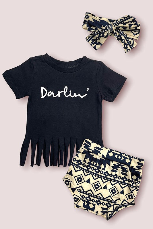 Beige/Black Bummie and Bow set