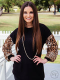Black Knit w/Leop Sleeve top
