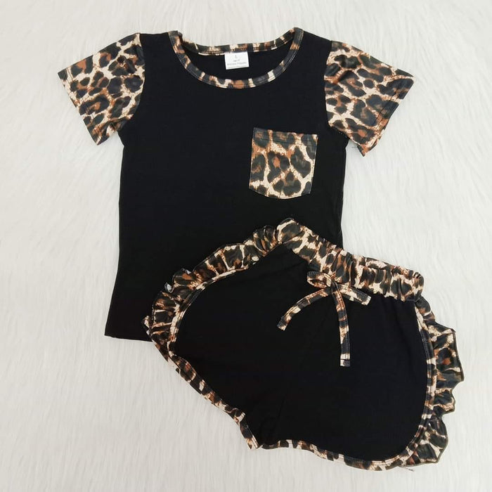 Black Leopard Short Set