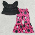 Black/pink Cow Ruffle set