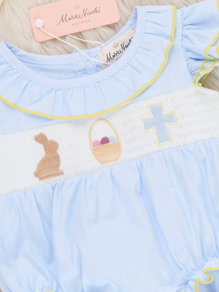 Blessed Bunny Smocked Cotton Ruffle Bubble Romper
