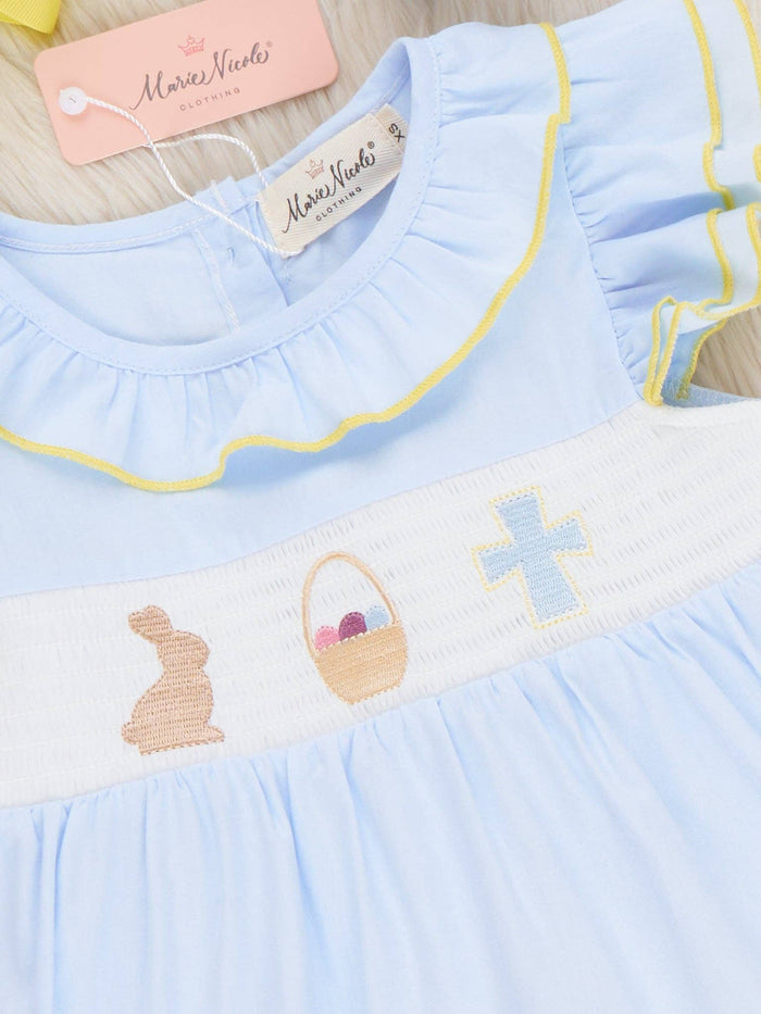 Blessed Bunny Smocked Cotton Ruffle Dress