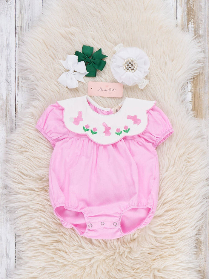 Blooming Bunny Embroidered 100% Cotton Bubble Romper
