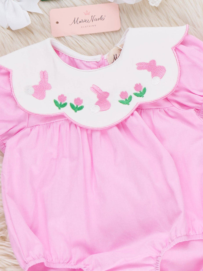 Blooming Bunny Embroidered 100% Cotton Bubble Romper