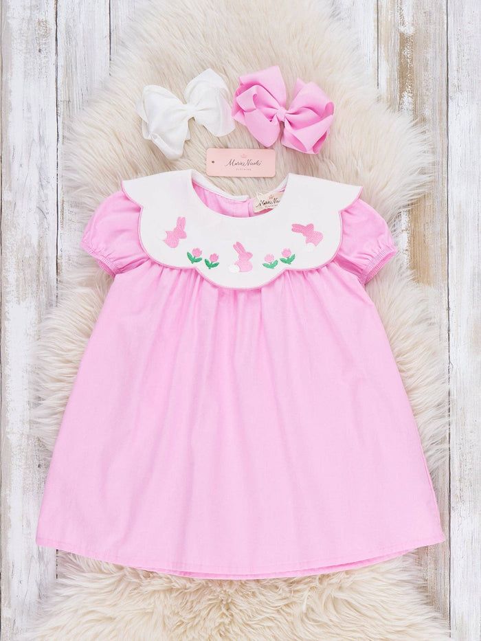 Blooming Bunny Embroidered 100% Cotton Dress