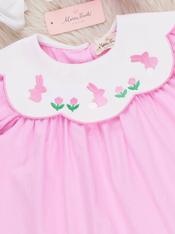 Blooming Bunny Embroidered 100% Cotton Dress
