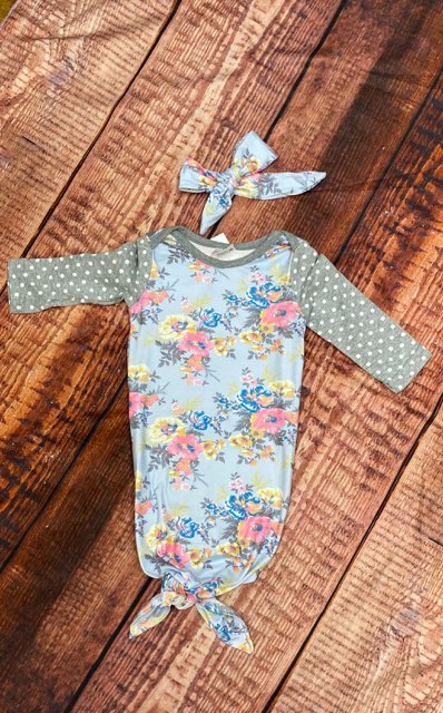 blue grey floral baby qown