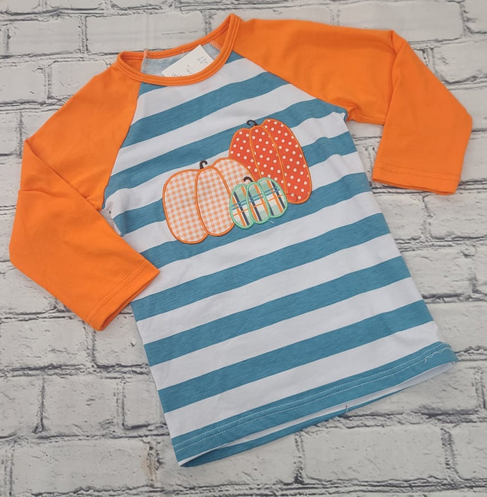 Blue striped pumpkin raglan