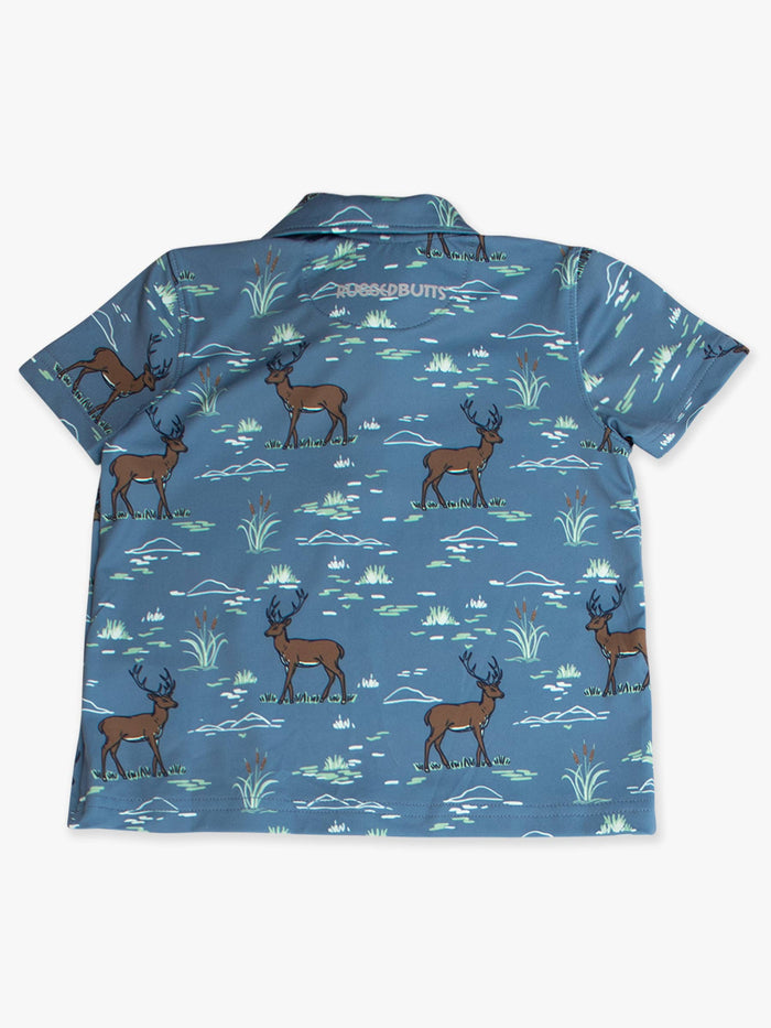 Boys Deer Antler Adventure Knit Short Sleeve Performance Polo: Blue