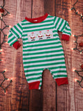 Boy's Green Striped Emb. Santa Romper