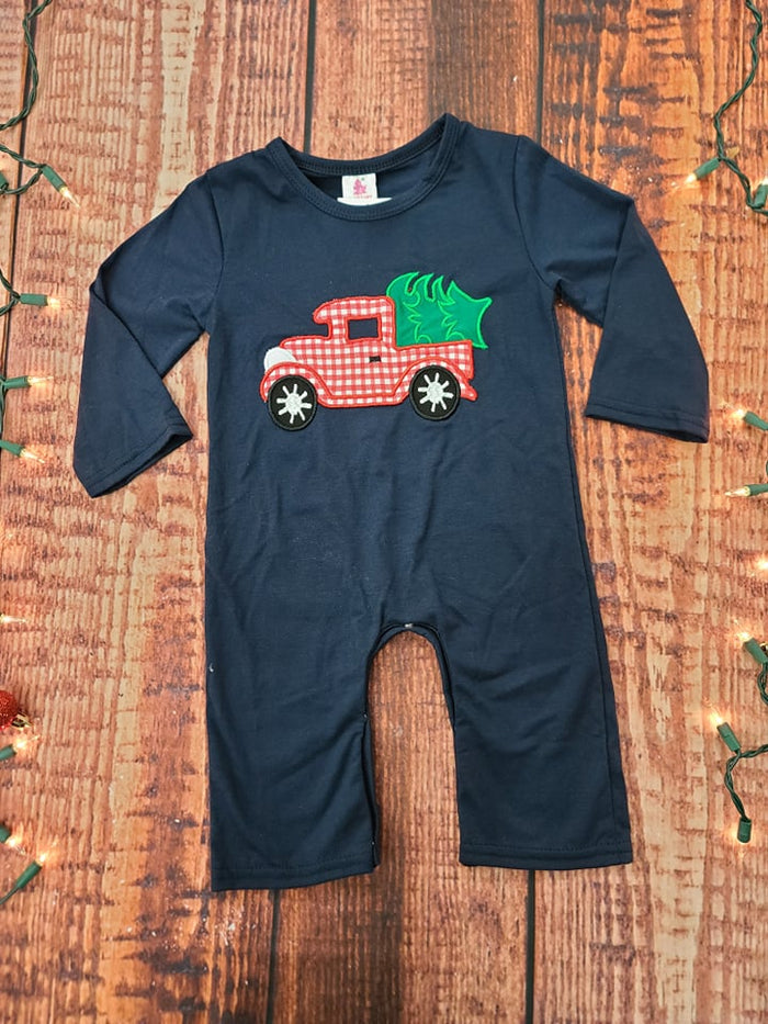 Boys Navy Christmas Truck Romper