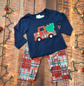 Boys Navy Plaid Christmas Truck 2pc