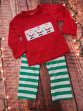 Boy's Red/green striped emb. santa 2pc