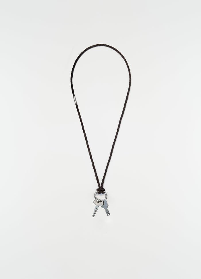 BRAIDED LEATHER KEYRING NECKLACE IN RECYCLED LEATHER CORD