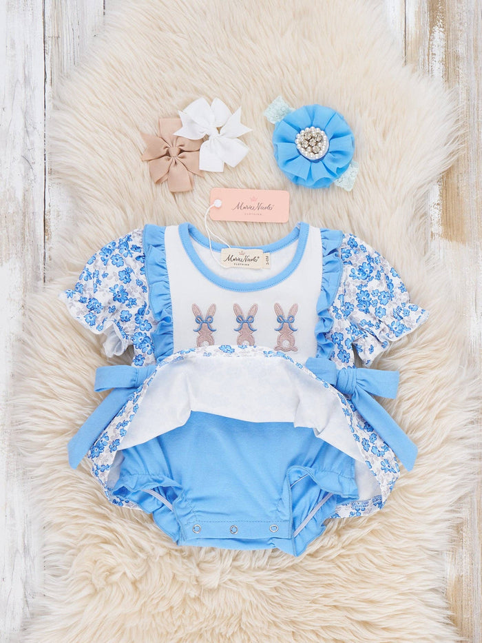 Breezy Bunnies Embroidered Bubble Romper