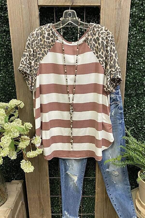 Brown Striped Leop Top