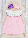 Bunny Lineup Gingham Embroidered Ruffle Dress