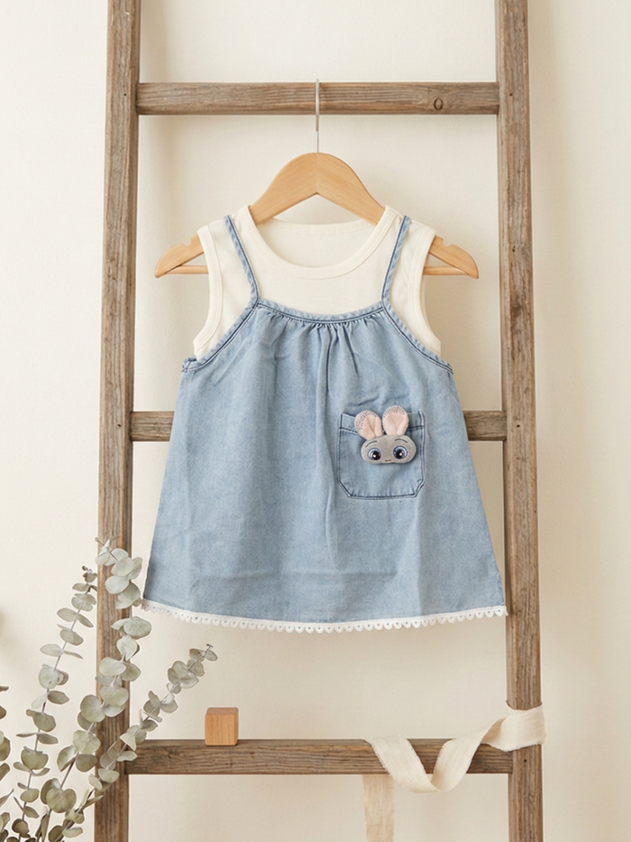 Bunny Pocket Denim Pinafore Dress