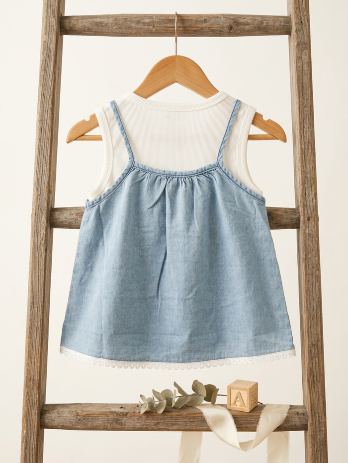 Bunny Pocket Denim Pinafore Dress