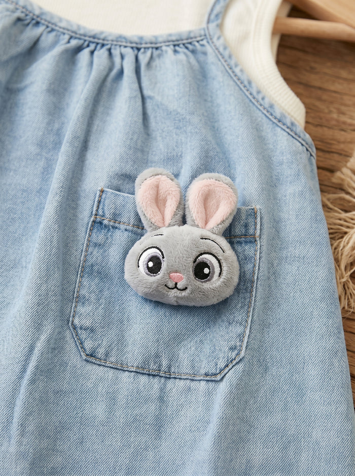 Bunny Pocket Denim Pinafore Dress