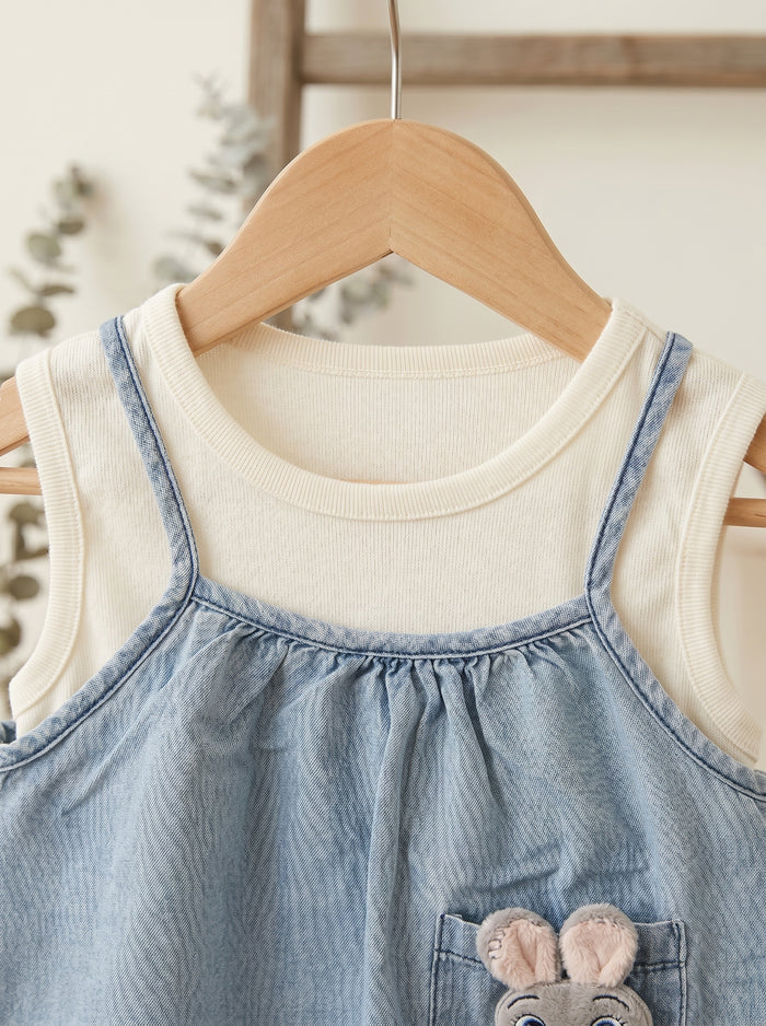 Bunny Pocket Denim Pinafore Dress