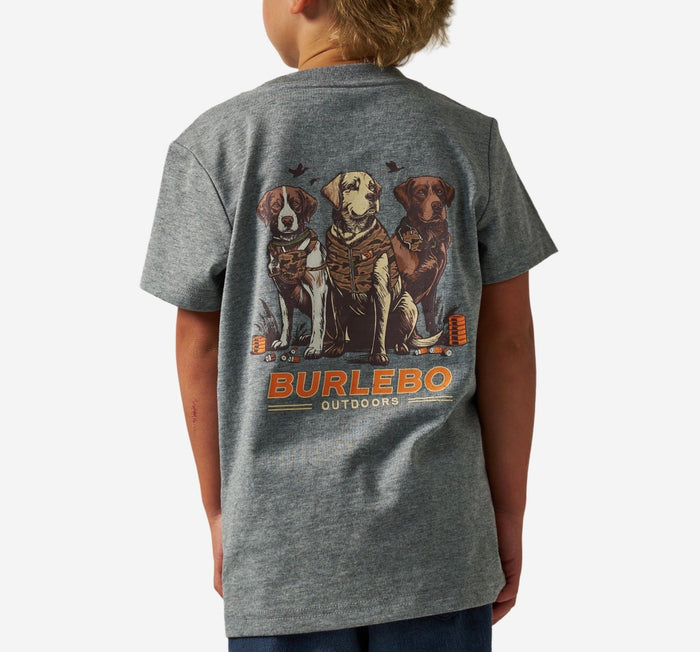 Burlebo youth ss tee - camo duck dogs - dark heather grey