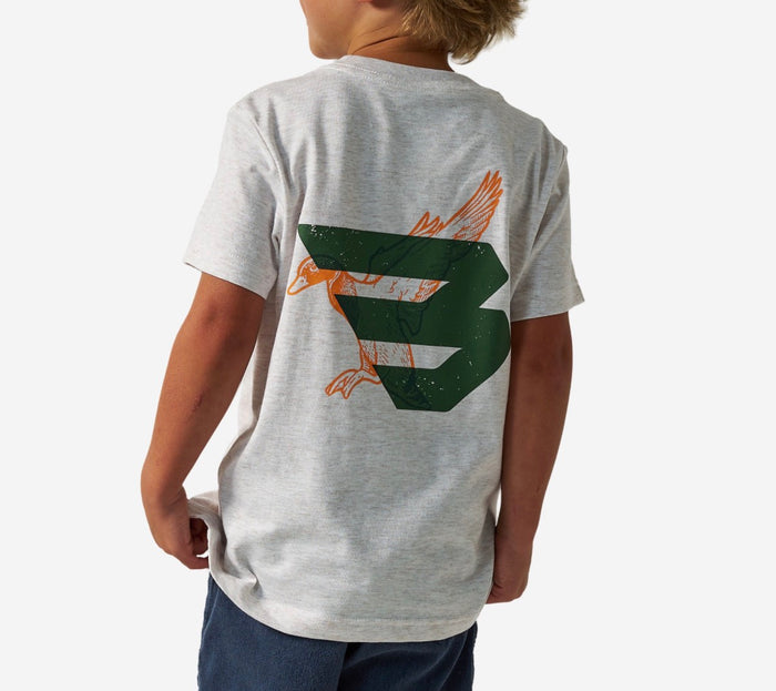 Burlebo youth ss tee - duck flying B (green) logo - oatmeal