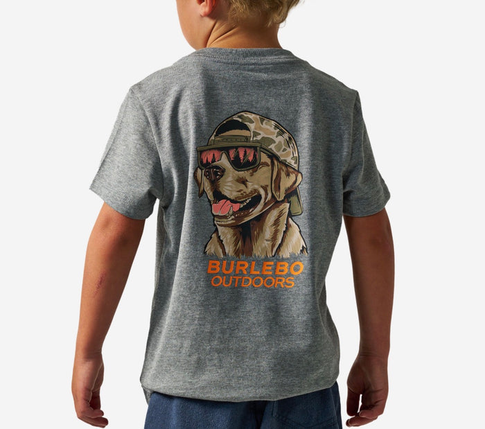 Burlebo youth ss tee - mallard camp dog - dark heather grey