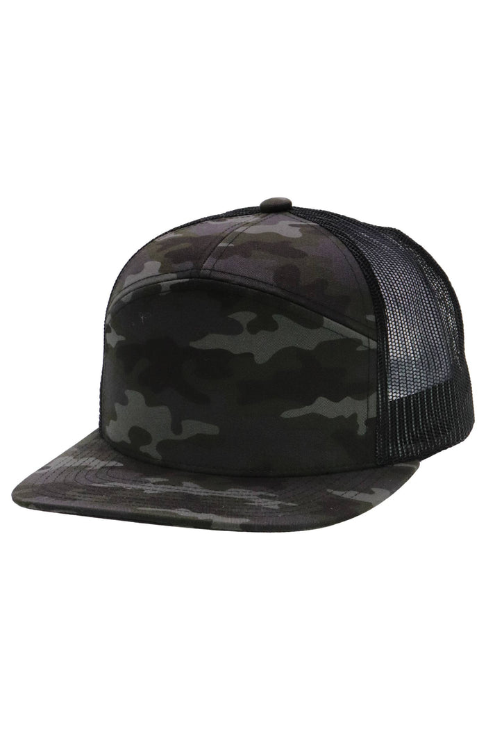 Camouflage Cotton Poly Blend 7 Panel Flat Bill Trucker Hat
