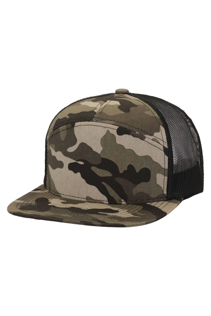 Camouflage Cotton Poly Blend 7 Panel Flat Bill Trucker Hat
