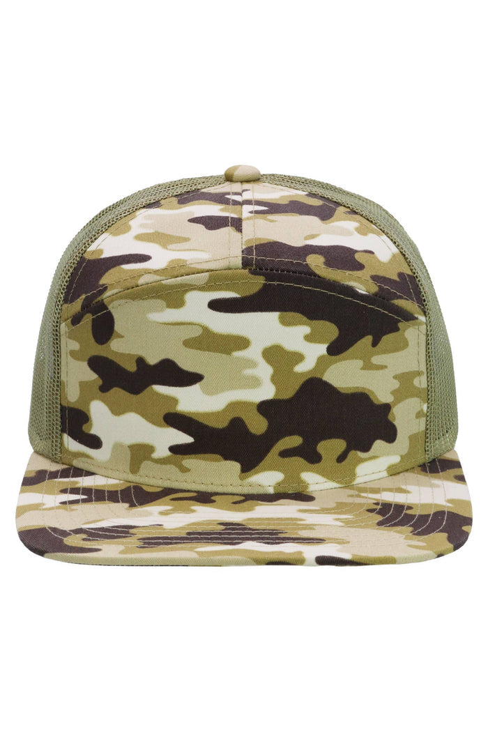 Camouflage Cotton Poly Blend 7 Panel Flat Bill Trucker Hat