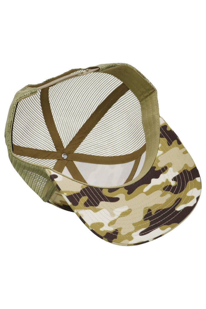 Camouflage Cotton Poly Blend 7 Panel Flat Bill Trucker Hat