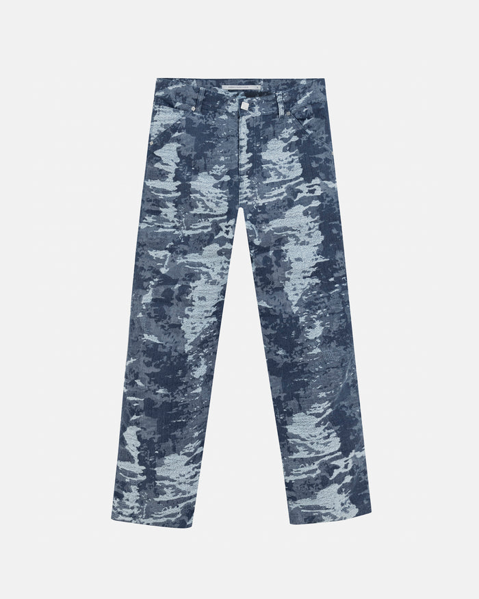 Capsule Basic Jacquard Wide Jeans Cammo Blue