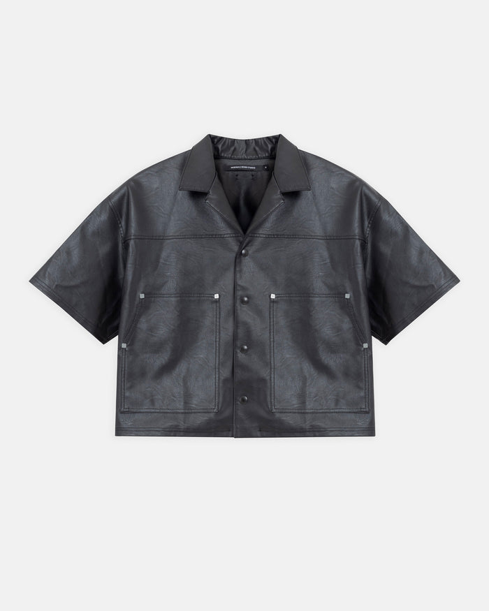 Capsule Basic Pleather Boxy Fit Shirt Black