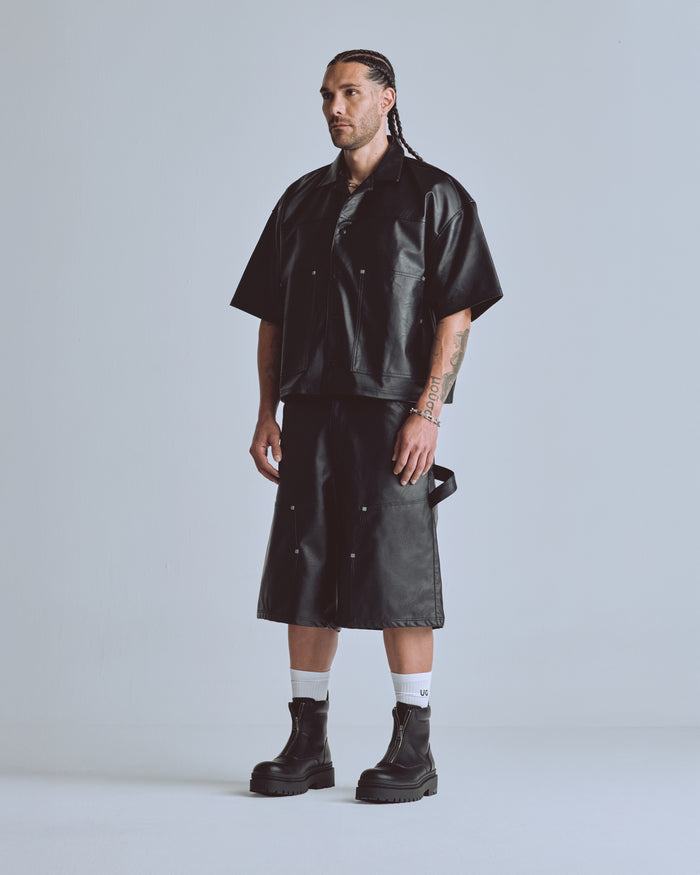 Capsule Basic Pleather Boxy Fit Shirt Black